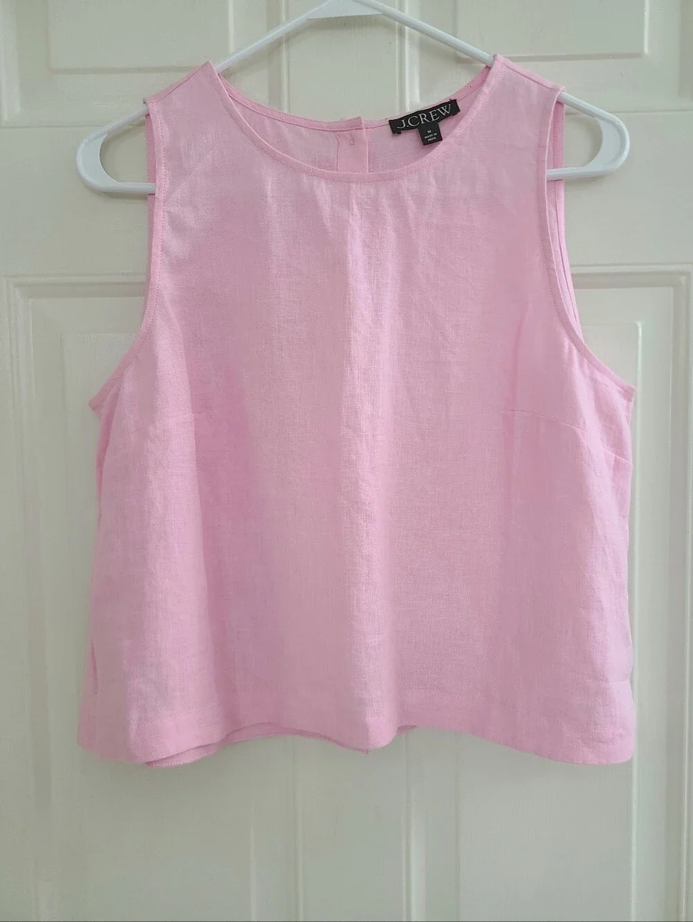 J Crew Maxine Button Back Linen Top Sleeveless Tank Size M Light Pink Cropped - Picture 2 of 10